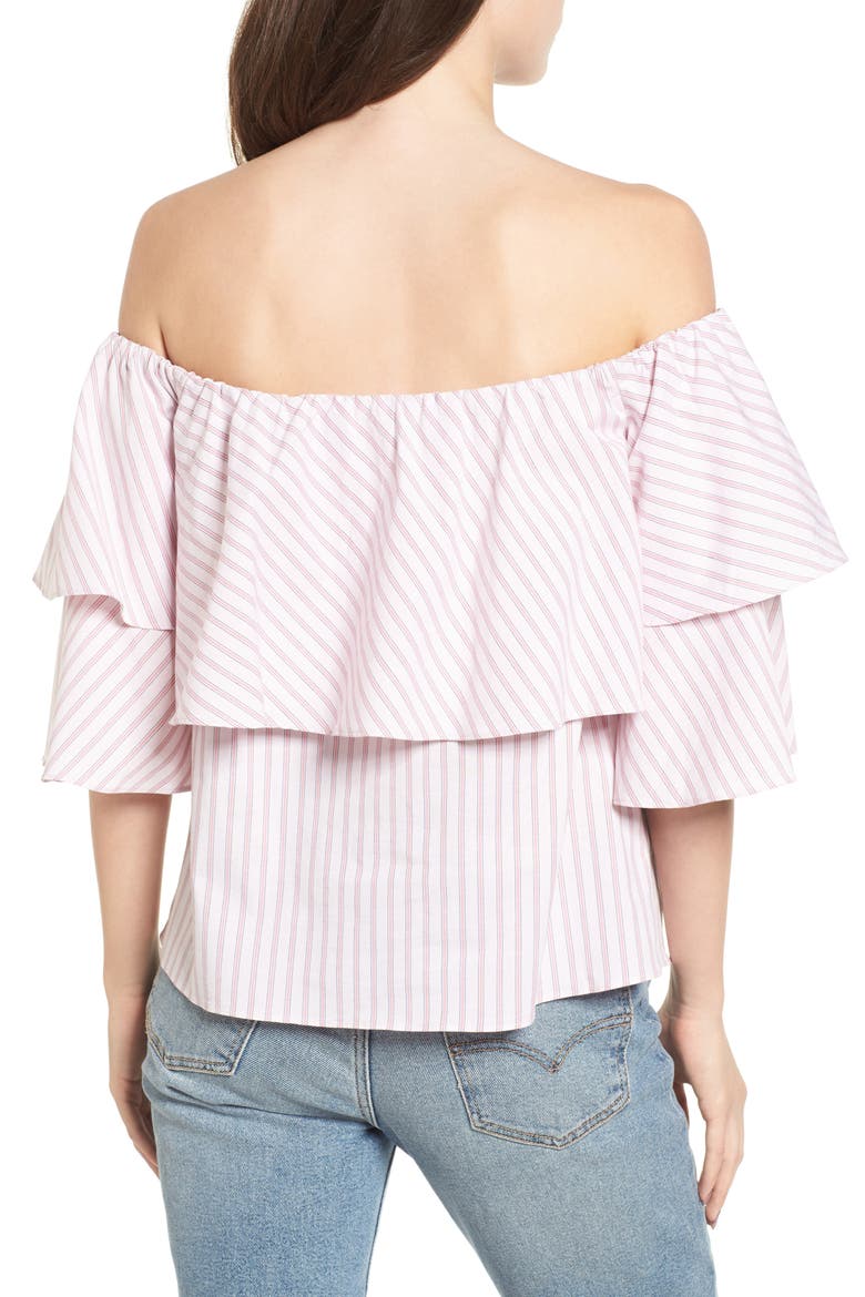 Gracie Off the Shoulder Top, Alternate, color, BLACK/ CORAL STRIPE