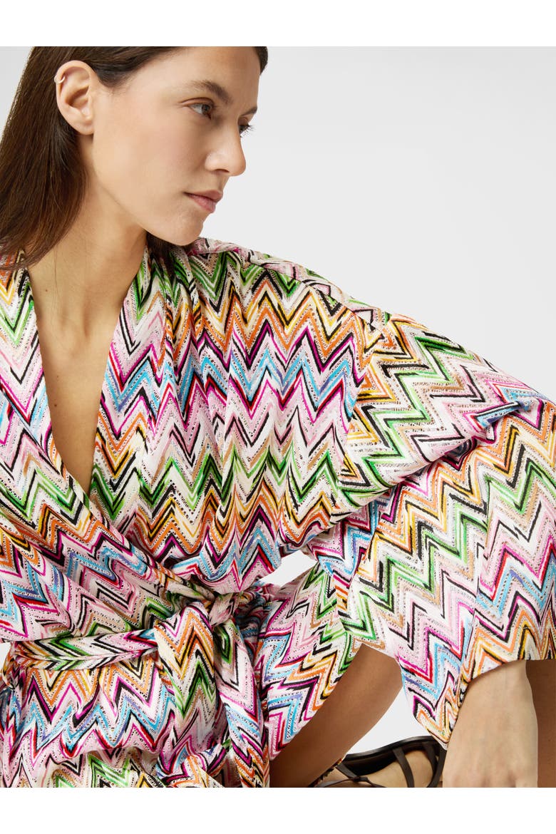 Cover-up In Stretch Viscose With Lace And Zigzag Motif, Alternate, color, Multicoloured