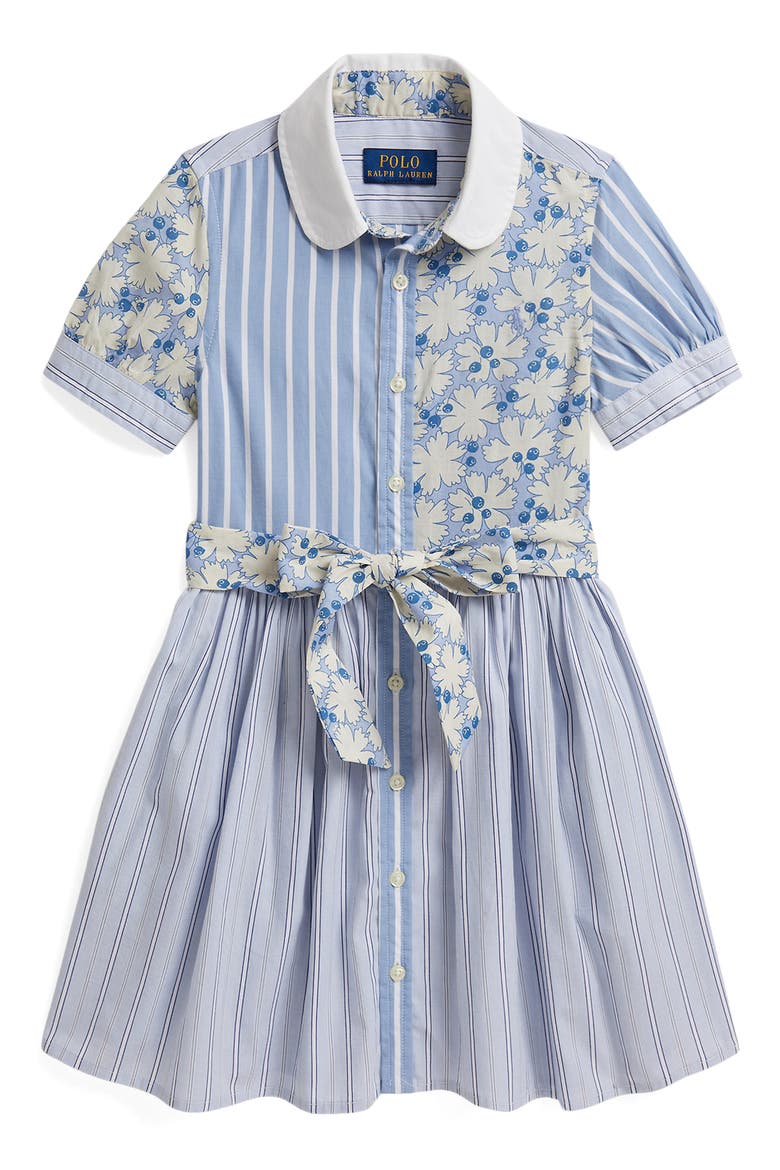 Kids' Colorblock Short Sleeve Cotton Poplin Shirtdress, Main, color, MULTI