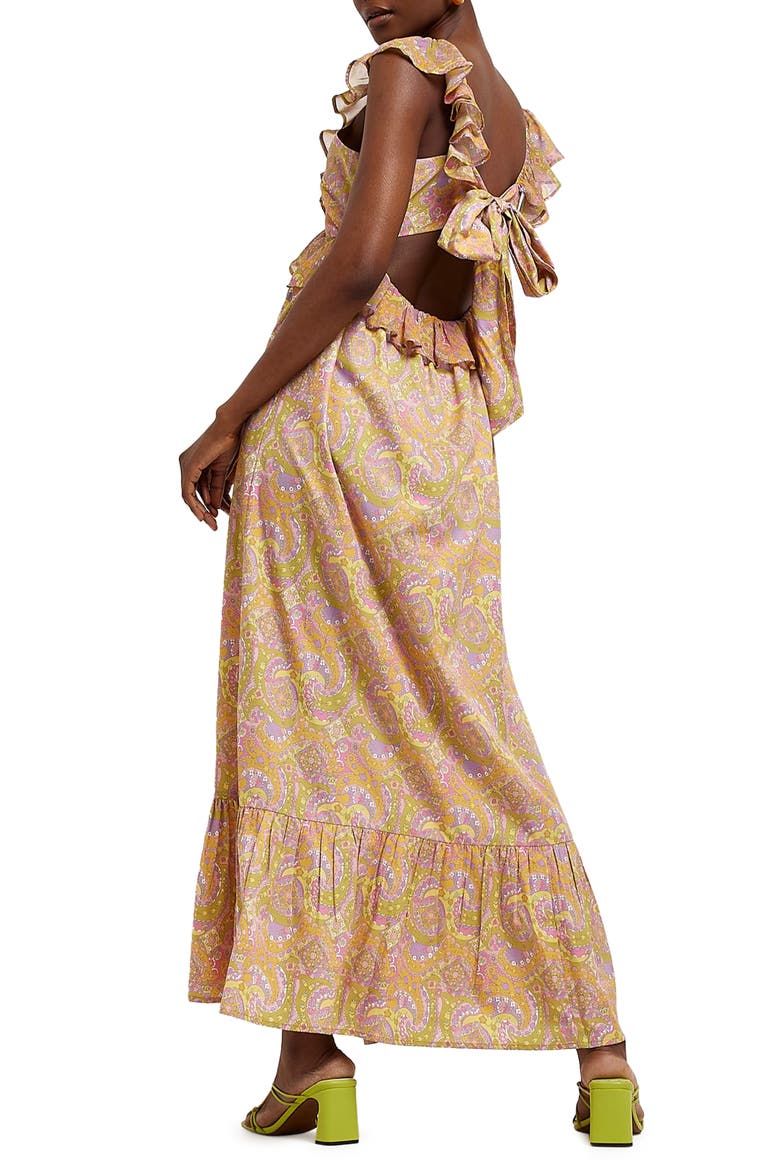 Ruffle Paisley Sleeveless Maxi Dress, Alternate, color, ORANGE