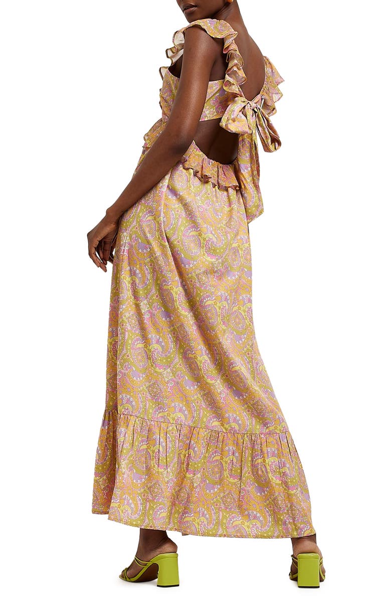 River Island Ruffle Paisley Sleeveless Maxi Dress, Alternate, color,