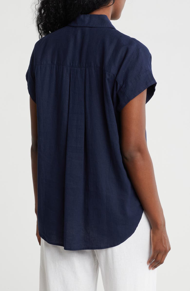 Caslon<sup>®</sup> Double Pocket Linen Blend Camp Shirt, Alternate, color, Navy Still