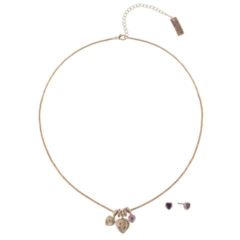 Gold Tone Mom and Heart Pendant Necklace and Earring Set
