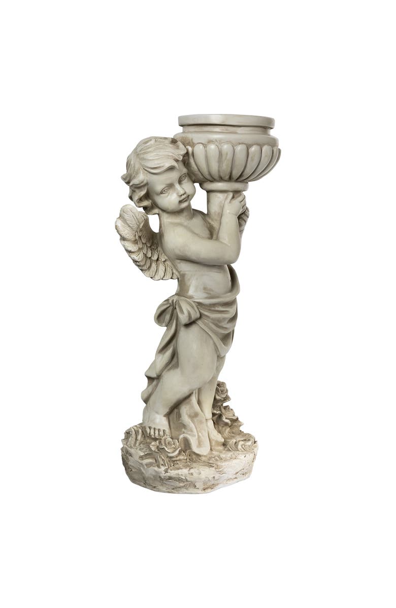 Northlight 17.5" Cherub Angel Bird Bath Outdoor Garden Statue, Alternate, color, Gray