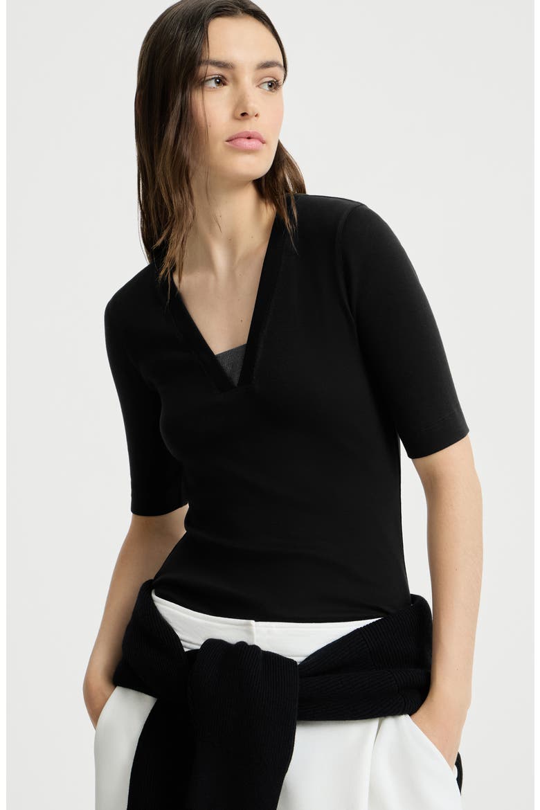 Stretch cotton ribbed jersey top with precious insert, Alternate, color, Black