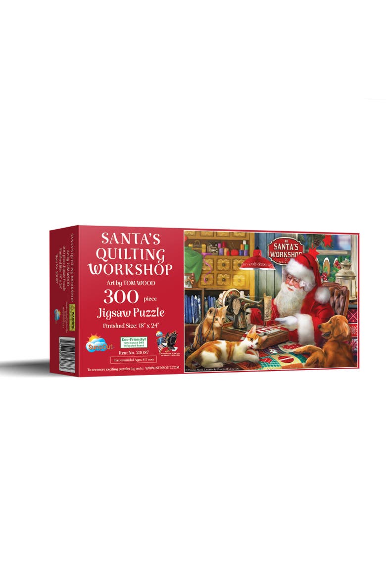 Santa's Quilting Workshop 300 piece Jigsaw Puzzle for Adults, Main, color, Multicolor