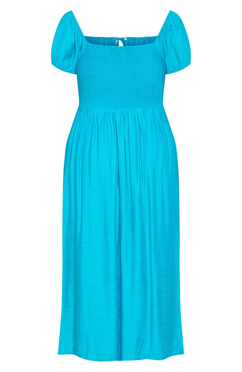 City Chic Abbigail Midi Peasant Dress, Alternate, color, Azure
