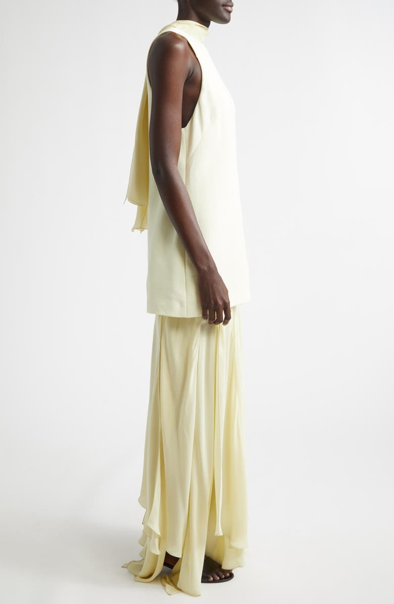 Brandon Maxwell The Leonie Layered Crepe & Silk Chiffon Dress, Alternate, color, Lemon Ice