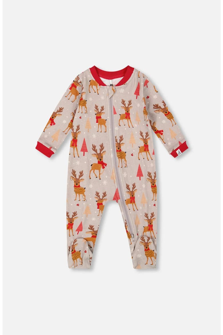 One-Piece Organic Cotton Pajama Reindeer, Main, color, Beige