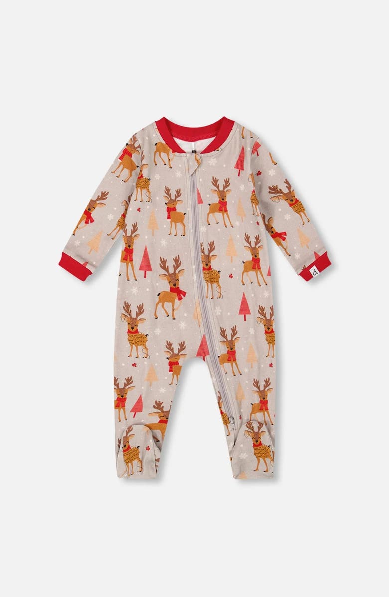 Deux par Deux One-Piece Organic Cotton Pajama Reindeer, Main, color,