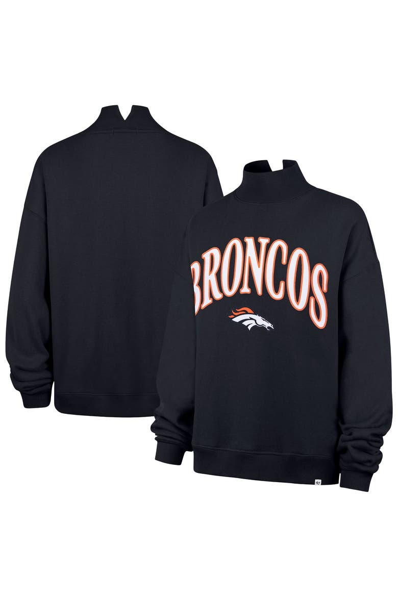 Women's '47 Navy Denver Broncos Oversized Vantage Mock Neck Sweatshirt, Main, color, Navy
