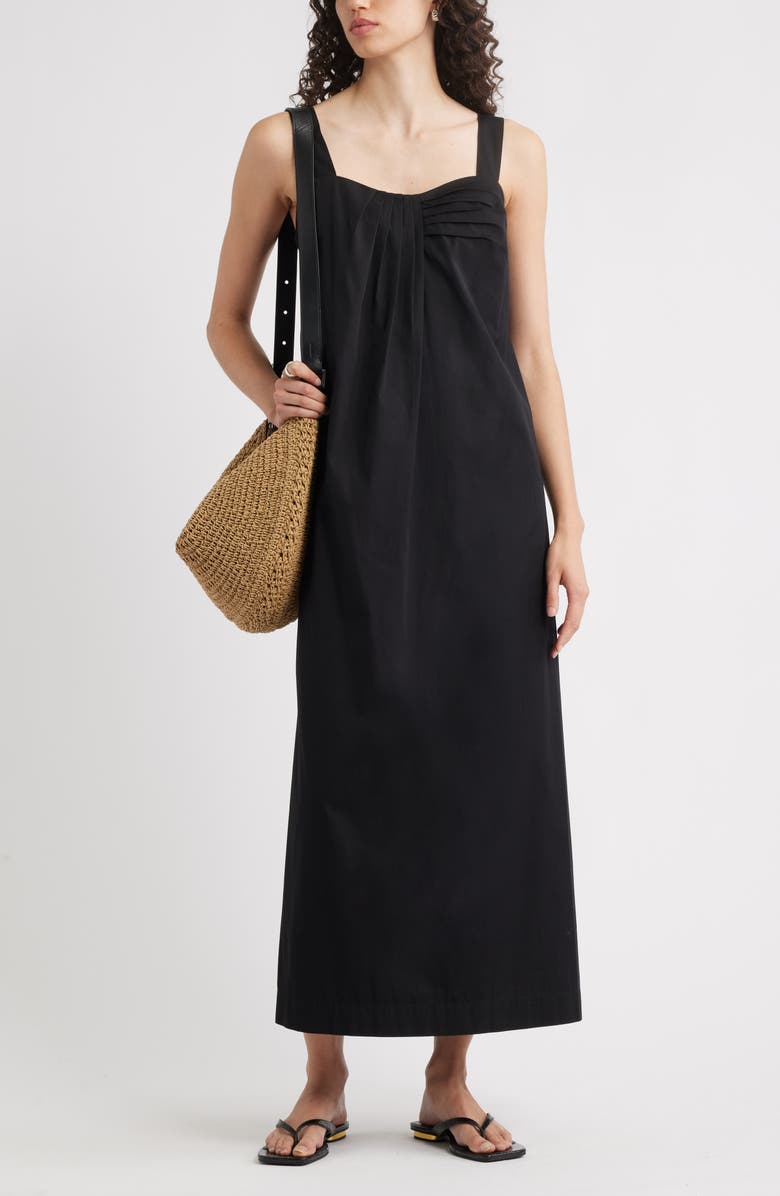 Nordstrom Pleated Sleeveless Poplin Maxi Dress, Alternate, color, Black