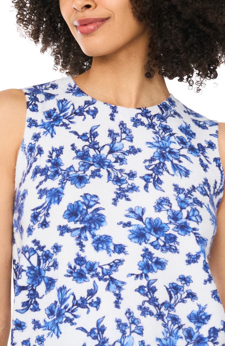 CeCe Floral Sleeveless Sweater, Alternate, color, Light Blue Floral