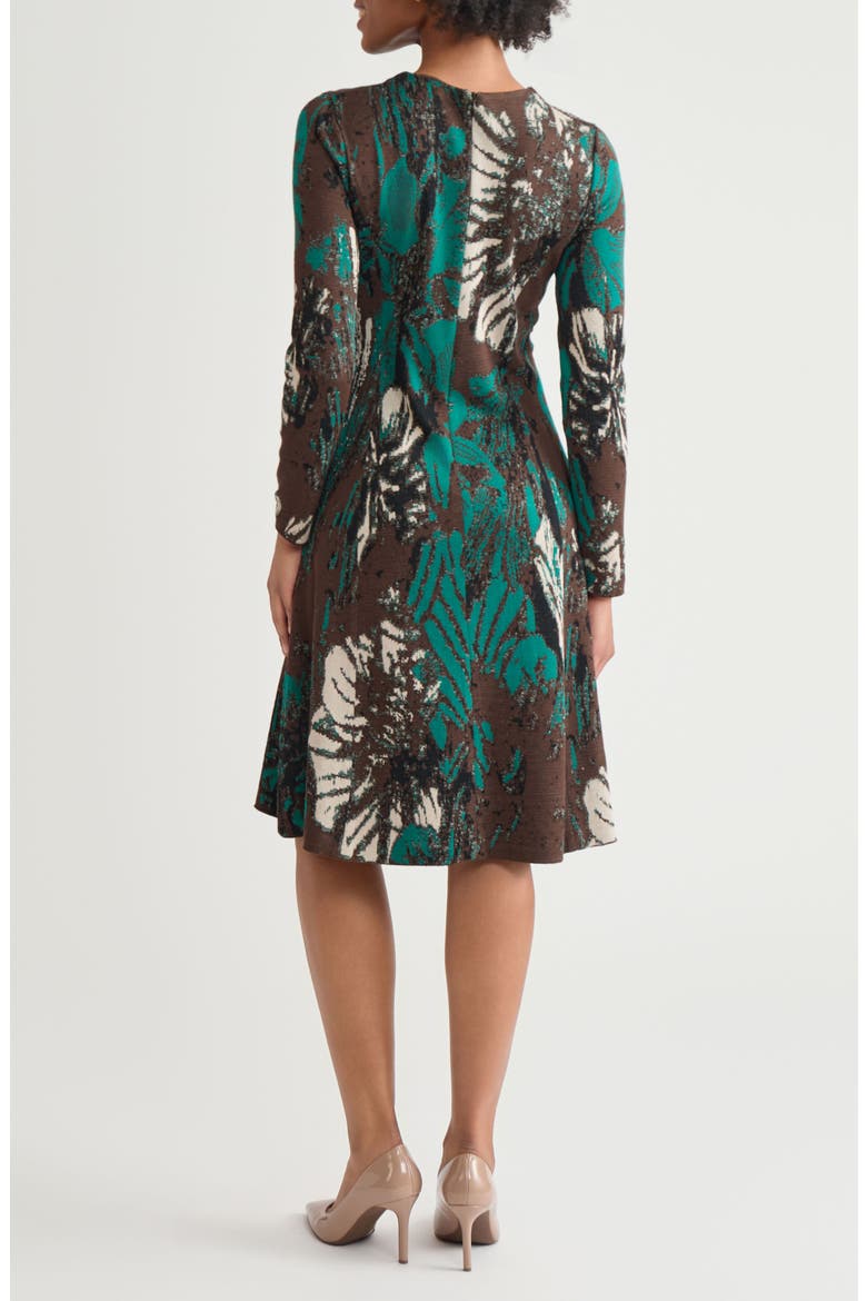 Floral Jacquard Long Sleeve Knit Dress, Alternate, color, EVEREST/ DARK UMBER/ BLACK