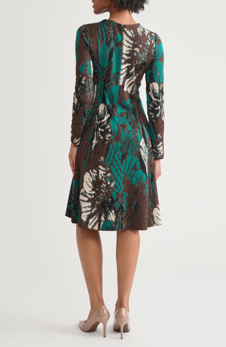 Ming Wang Floral Jacquard Long Sleeve Knit Dress, Alternate, color, Everest/ Dark Umber/ Black