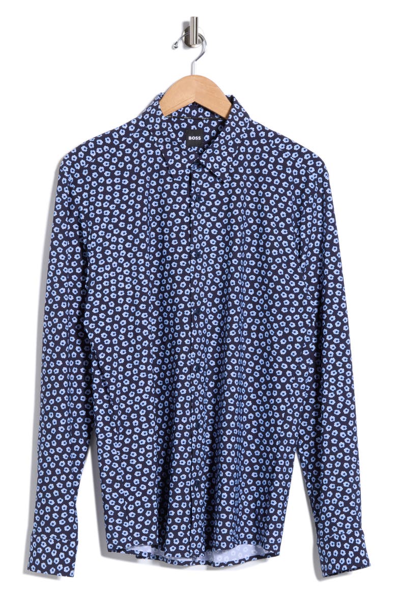 P-Roan Kent Long Sleeve Cotton Button-Up Shirt, Alternate, color, DARK BLUE