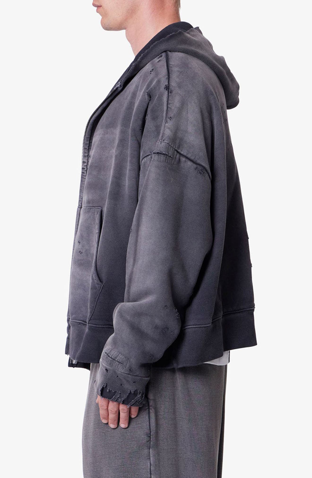 mnml Distressed Thermal Lined ZIp Hoodie (Men) | Nordstrom