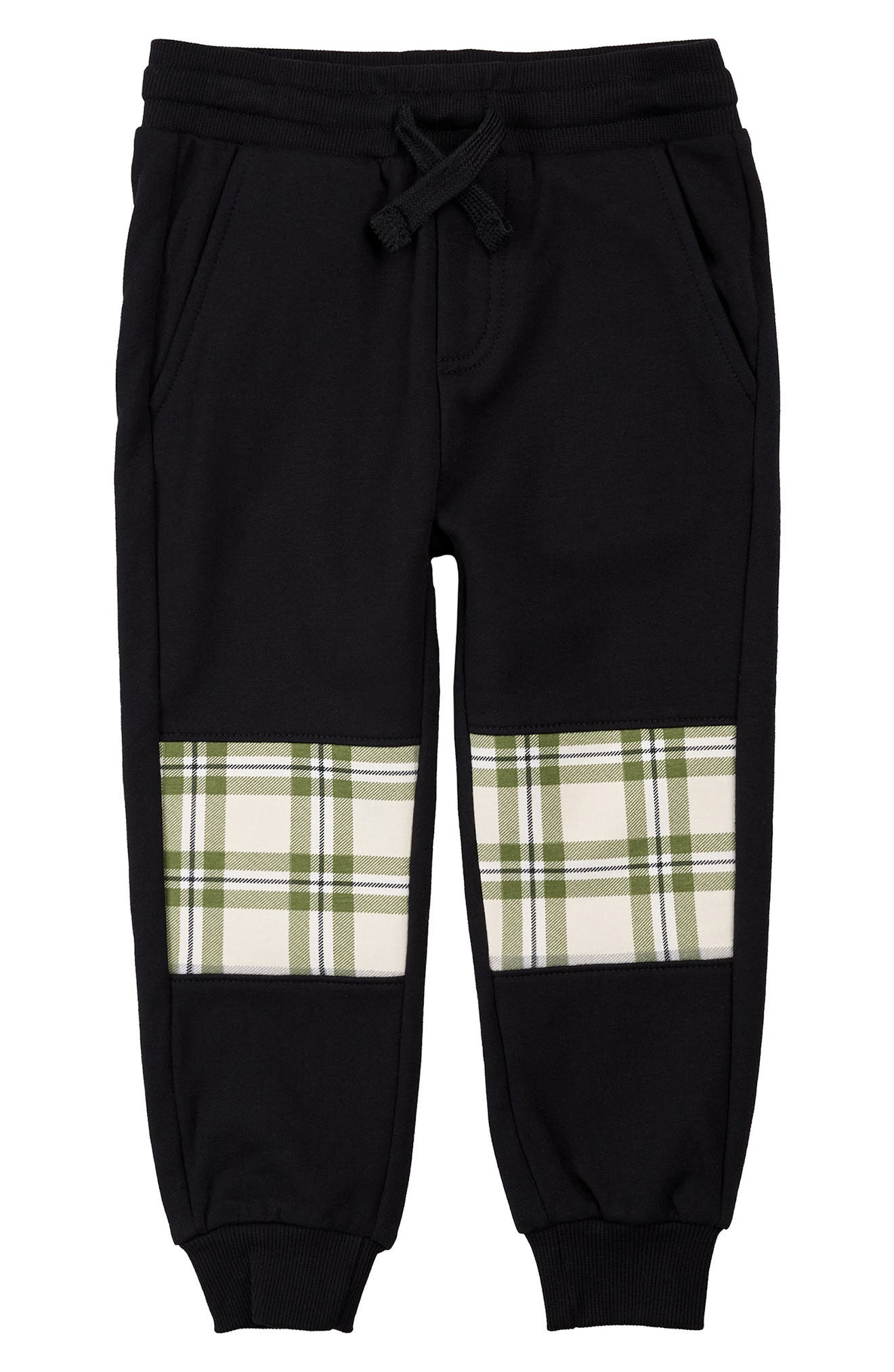 MILES THE LABEL Kids' Plaid Patch Stretch Cotton Joggers in Black 