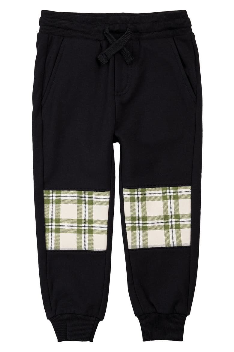 Kids' Plaid Patch Stretch Cotton Joggers, Main, color, BLACK