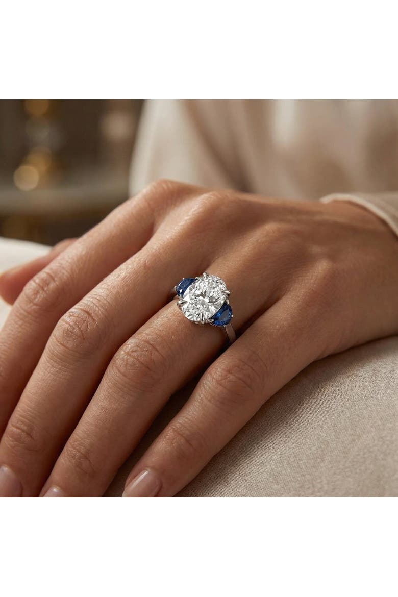 Certified 4.70Ct Oval Diamond & Blue Sapphire Ring 14k Gold Lab Grown, Alternate, color, 14k White Gold