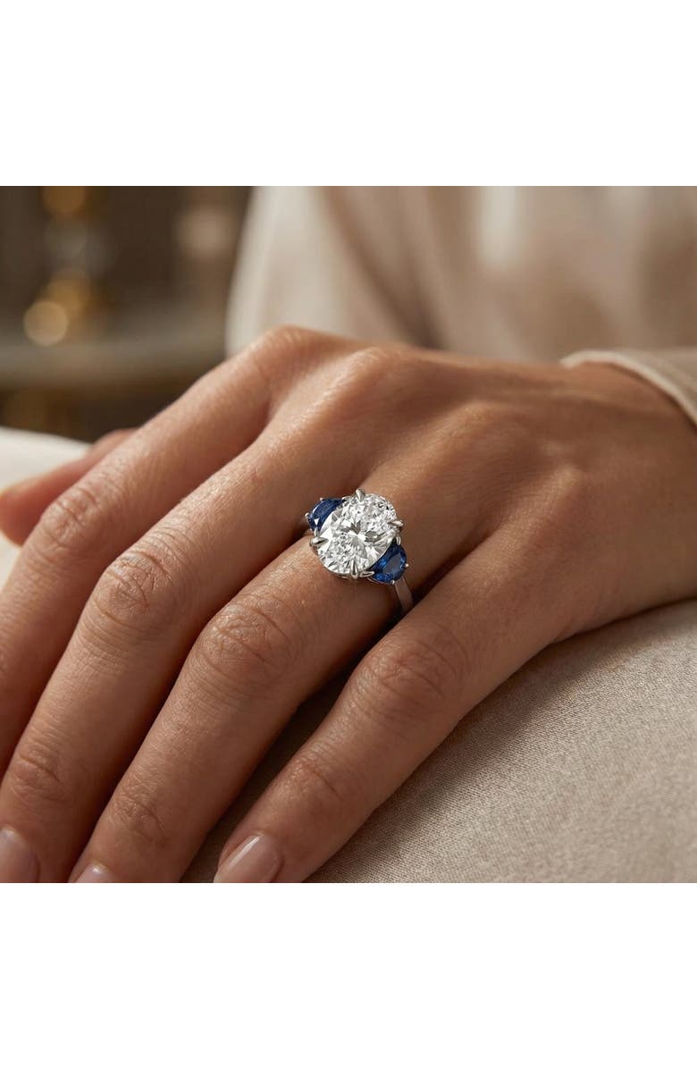 Bliss Diamond Certified 4.70Ct Oval Diamond & Blue Sapphire Ring 14k Gold Lab Grown, Alternate, color, 14K White Gold