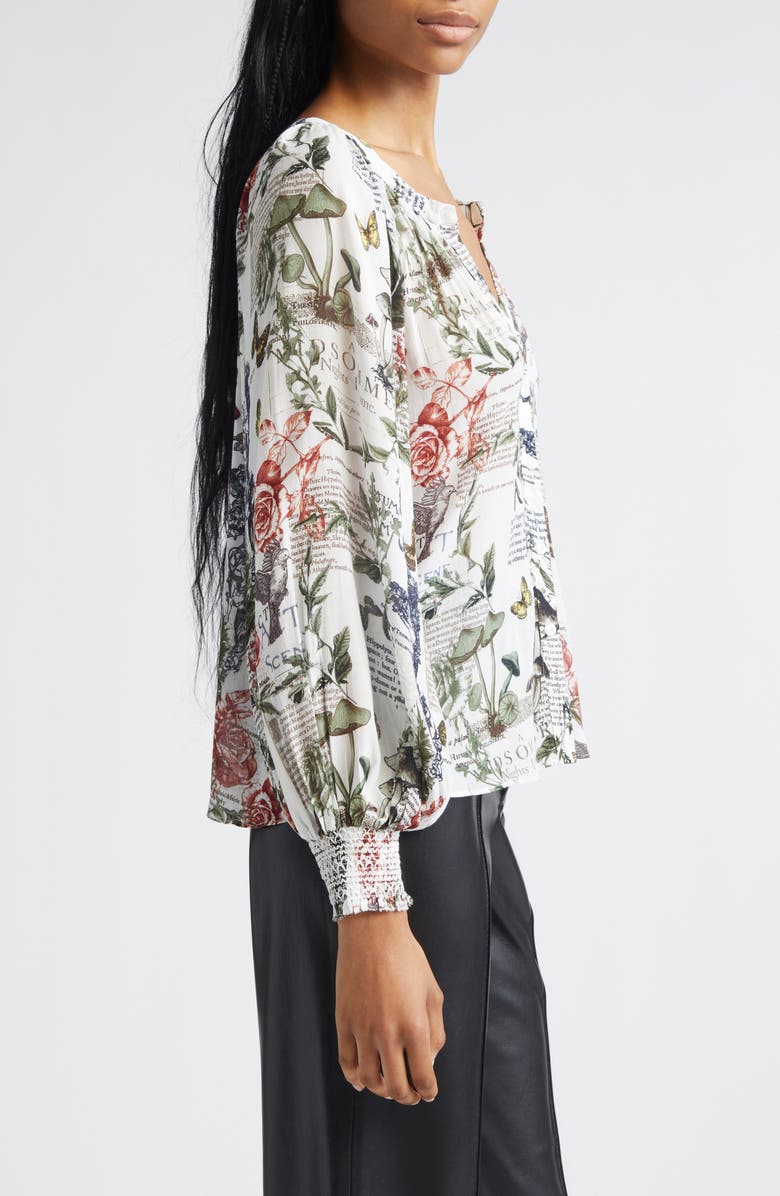 Alice + Olivia Thalia Mixed Print Button-Up Shirt, Alternate, color, Dreamscape Moon Vanilla