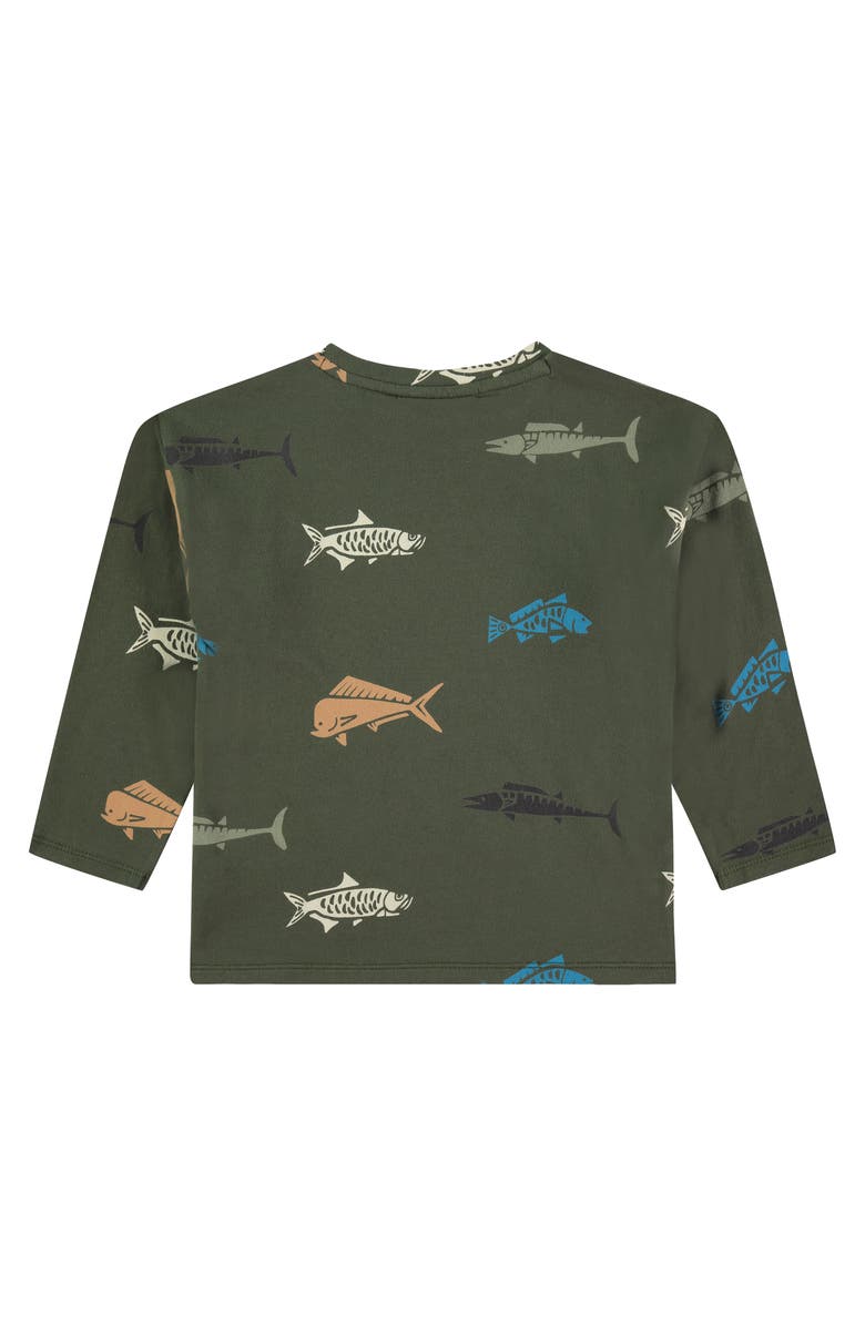 Stains and Stories by Babyface Multicolor Fish Long Sleeve T-Shirt, Alternate, color, Dark Army