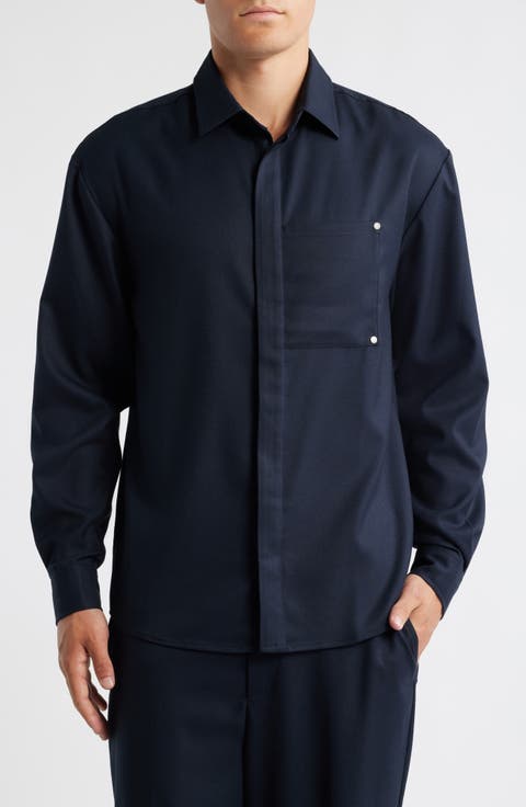 Solid Navy Button-Up Shirt
