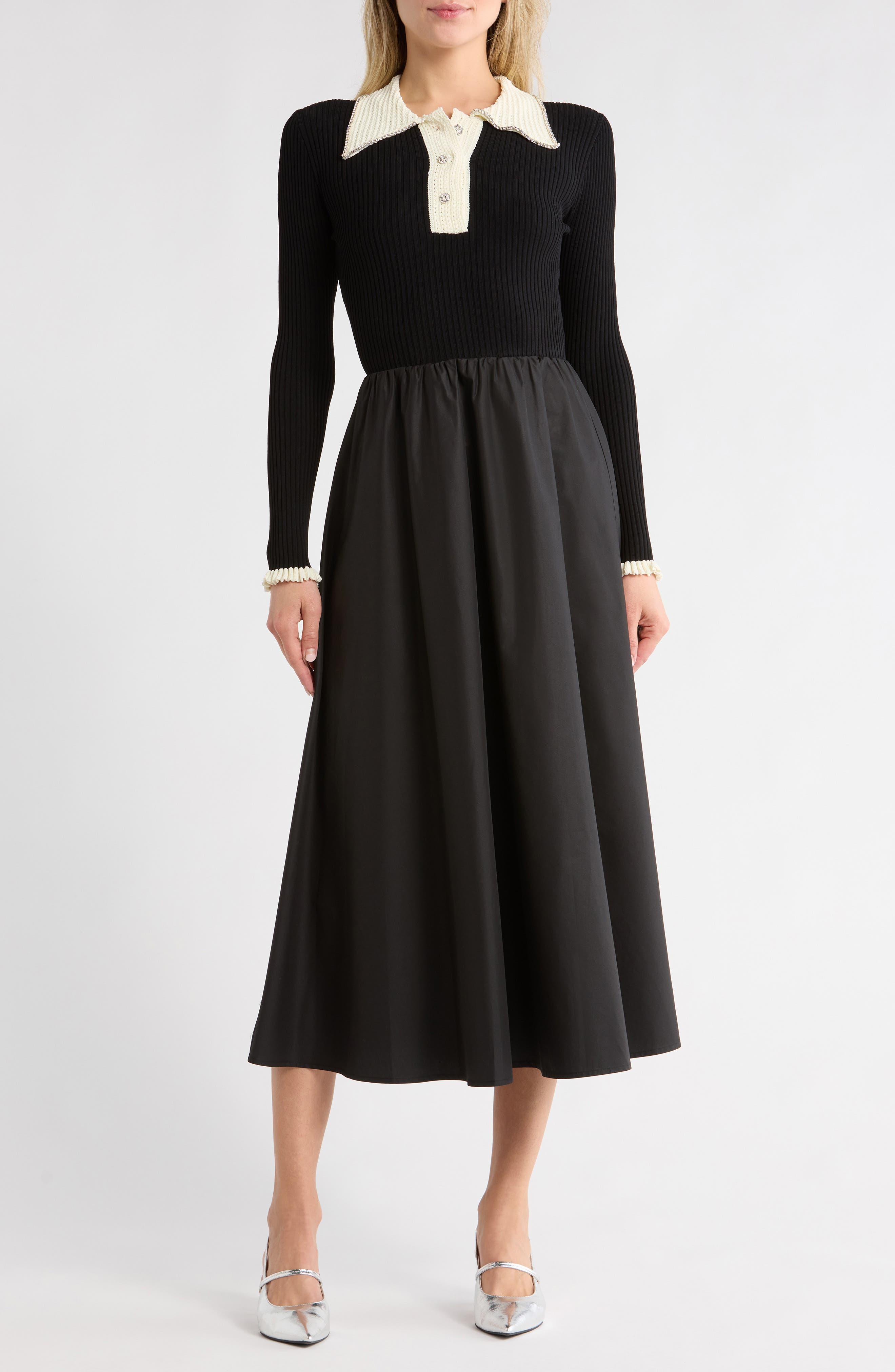 MOON RIVER Long Sleeve Midi Dress