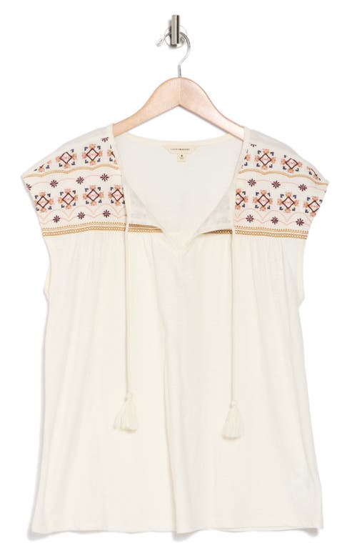 Shop Lucky Brand Embroidered Cotton Split Neck Top In Whisper White