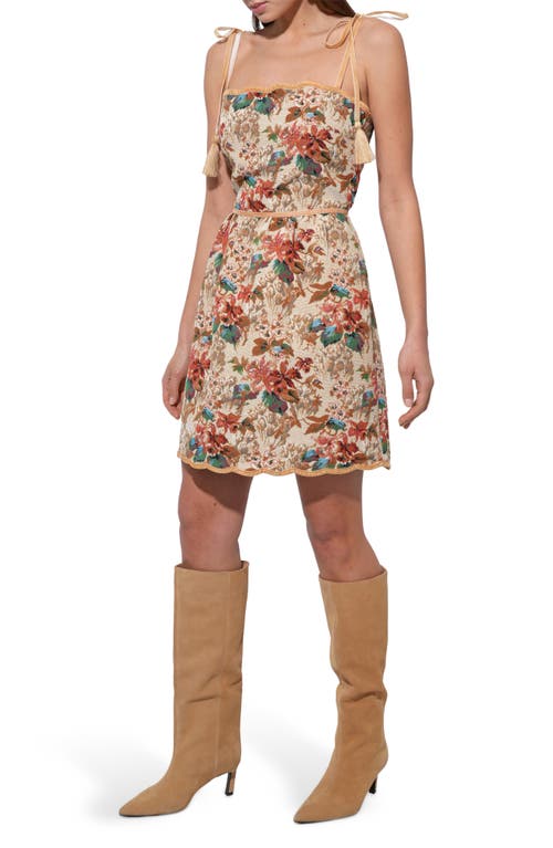 Adelyn Rae Cindy Floral Tapestry Minidress In Neutral