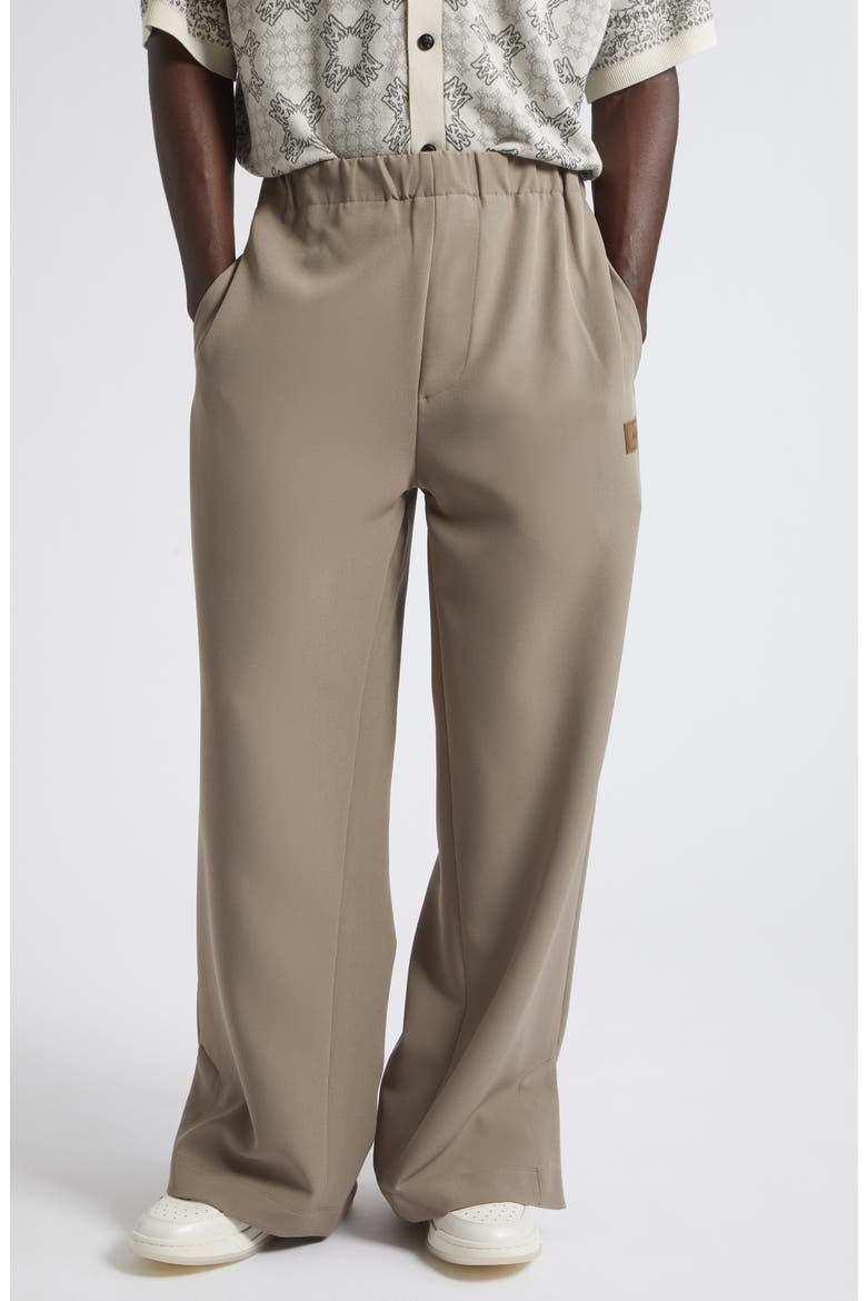 Logo Patch Stretch Cady Track Pants, Main, color, DARK SAND