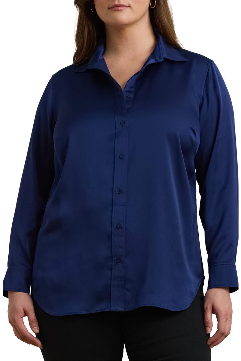 Charmeuse Button-Up Shirt, Main, color, HOLIDAY NAVY