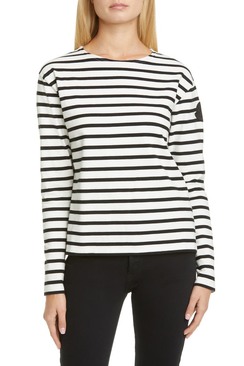 Logo Patch Stripe Cotton Tee, Main, color, BLACK