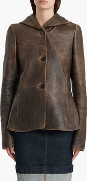 Khaite June Hooded Distressed Leather Jacket