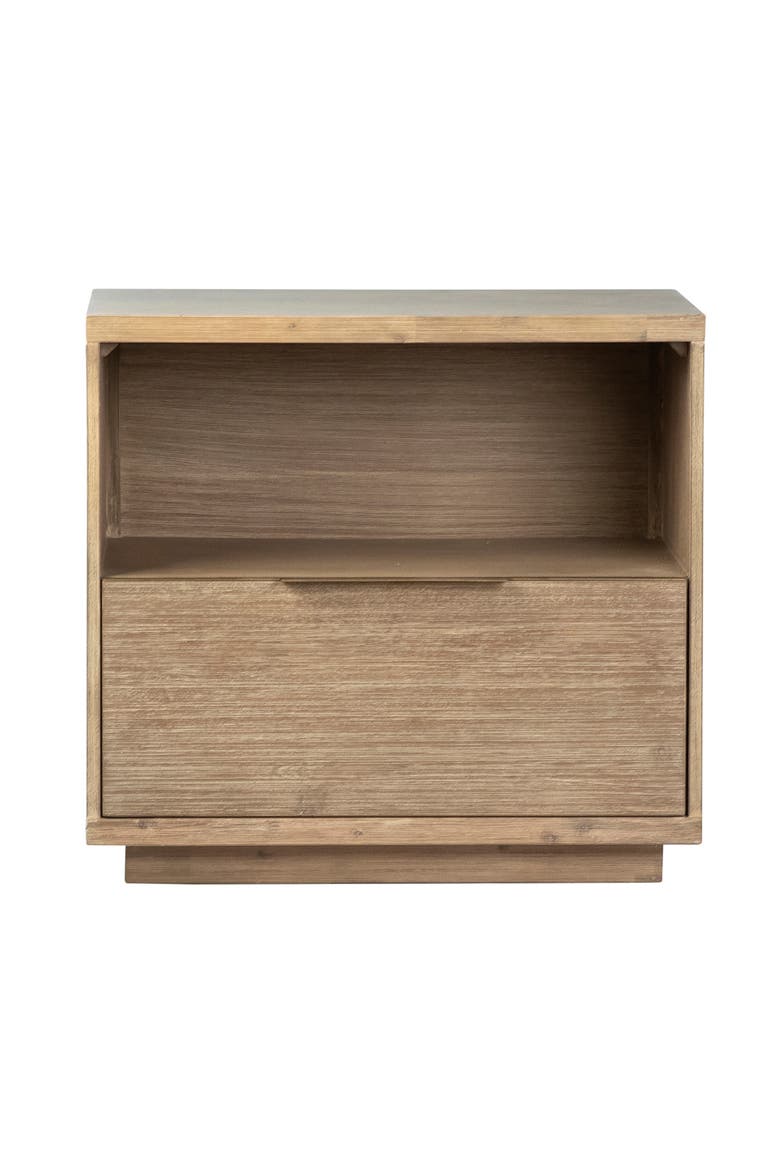 Sorina Solid Acacia Wood Nightstand with Drawer and Open Shelf, Alternate, color, Natural