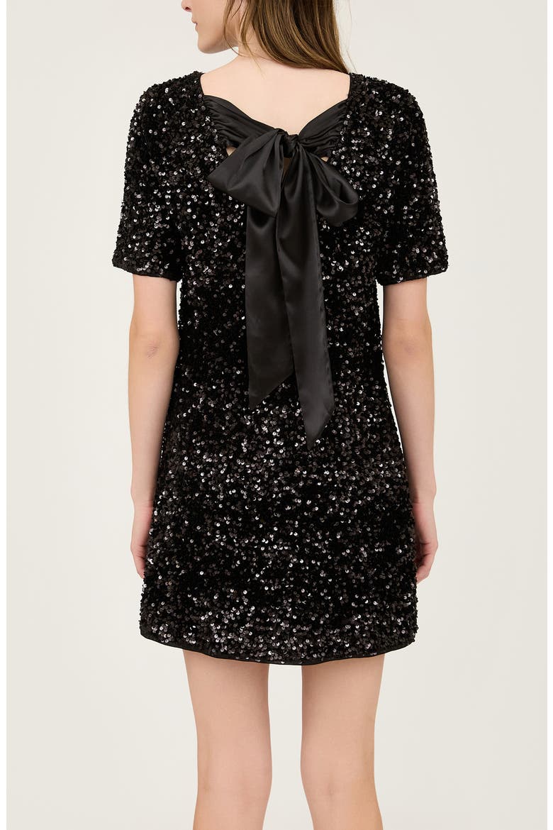 Back Bow Sequin Minidress, Alternate, color, BLACK