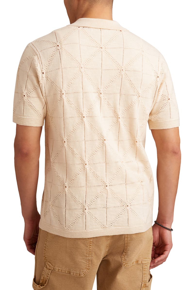 Lucky Brand Pointelle Short Sleeve Button-Up Sweater, Alternate, color, Whitecap Gray