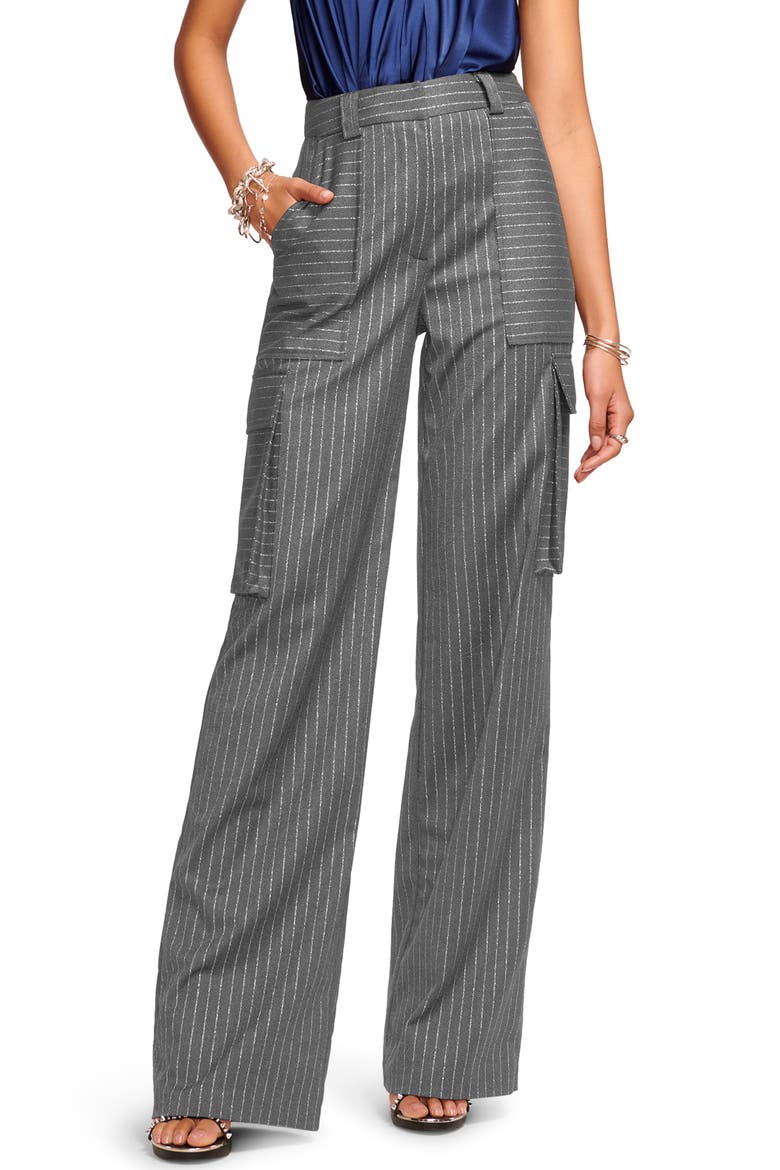Noa Metallic Pinstripe Cargo Pants, Main, color, CHARCOAL LUREX PINSTRIPE