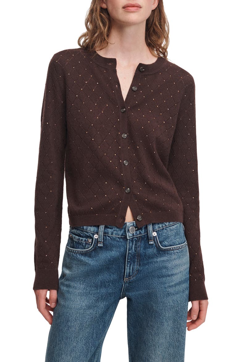 Archie Embellished Cotton & Cashmere Cardigan, Main, color, DARK BROWN