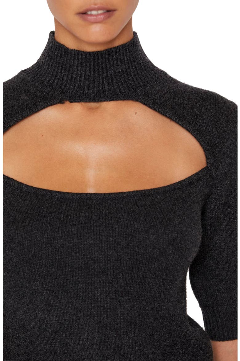 Cutout Turtleneck Cashmere Sweater, Alternate, color, CHARCOAL H