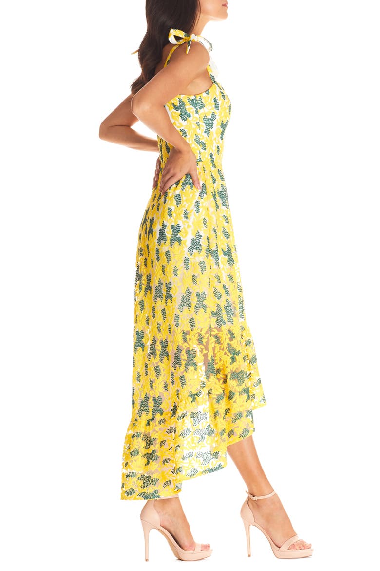 Wren Tie Shoulder High/Low Cocktail Dress, Alternate, color, CANARY MULTI