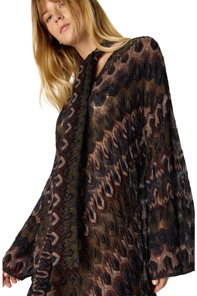 Long Dress In Viscose Lamé With Removable Sash, Alternate, color, Brown