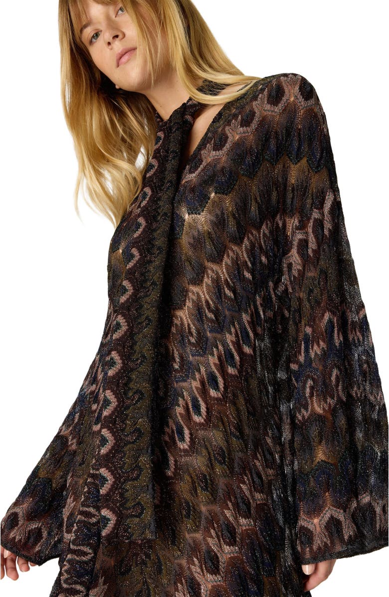 Missoni Long Lamé Viscose Dress With Removable Sash, Alternate, color, Green& Brown