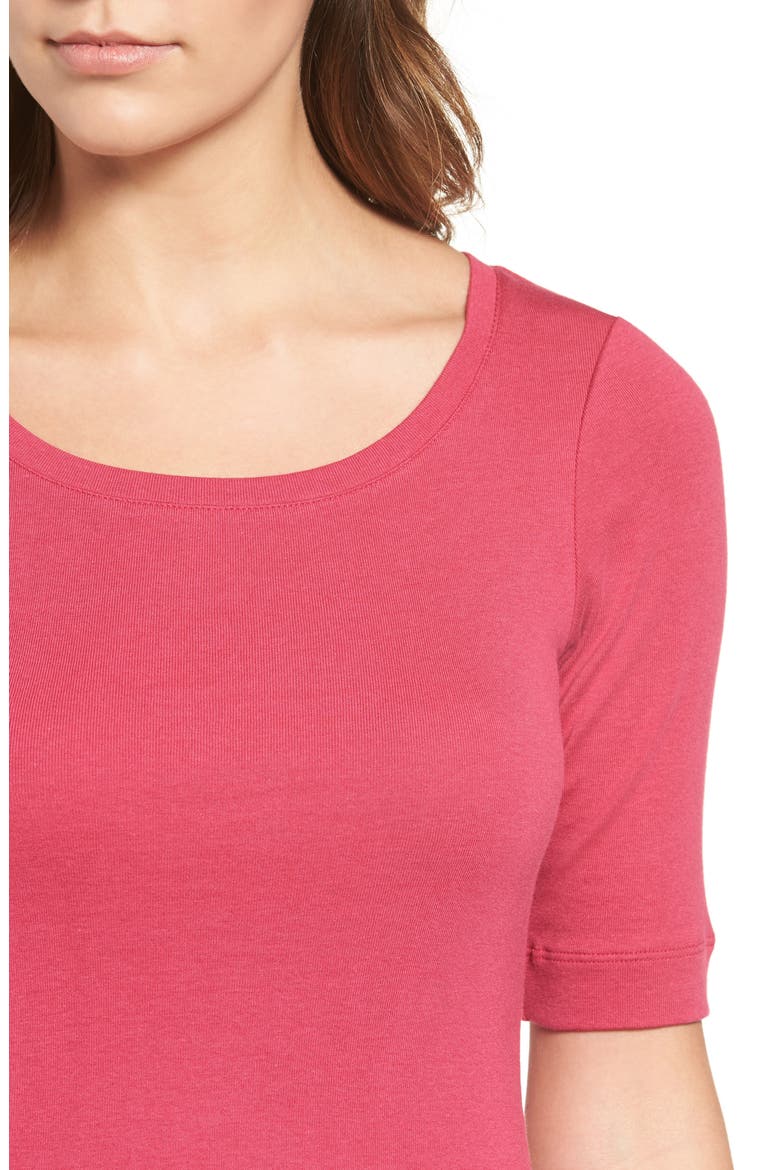 Ballet Neck Cotton & Modal Knit Elbow Sleeve Tee, Alternate, color, PINK VIVACIOUS