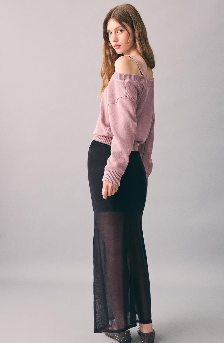 MANGO TEEN Semisheer Knit Maxi Skirt, Alternate, color, Black