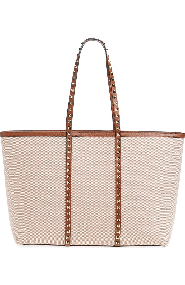 Valentino Garavani Medium Rockstud Canvas Tote, Main, color,
