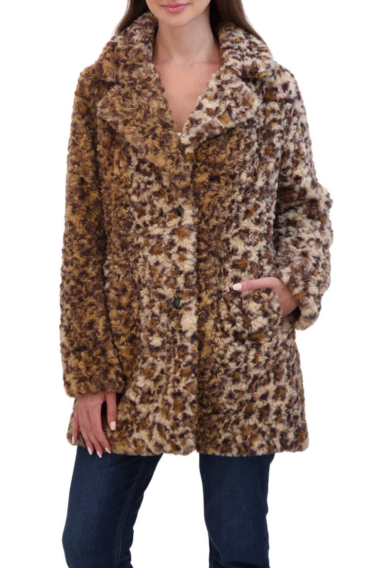 Leopard Print Crushed Faux Fur Jacket, Main, color, LEOPARD