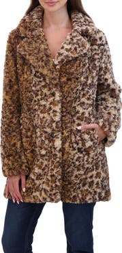 Sebby Leopard Print Crushed Faux Fur Jacket