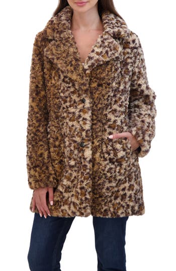 Sebby Leopard Print Crushed Faux Fur Jacket In Multi